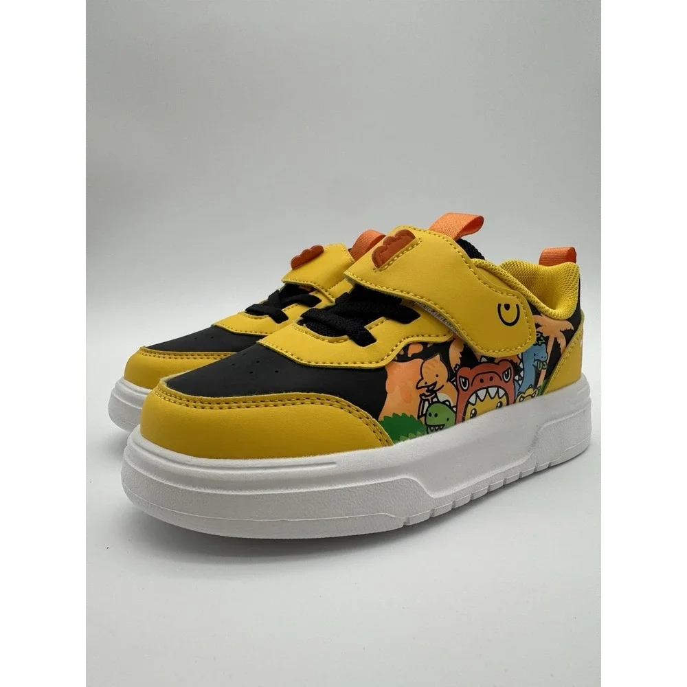Pokemon Kids Sneakers Yellow Black Size 11C Hook Loop Dinosaur Shoes New‎